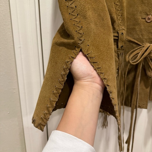 Vtg Y2K Wet Seal Leather Jacket Women’s Sz L Brown Suede Fringe Boho Western 70s - Picture 4 of 11